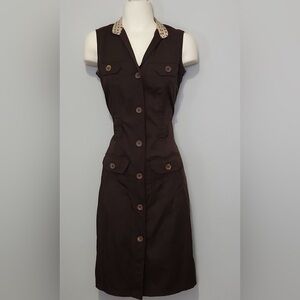 Le Chateau Brown Button-Front Midi Dress
